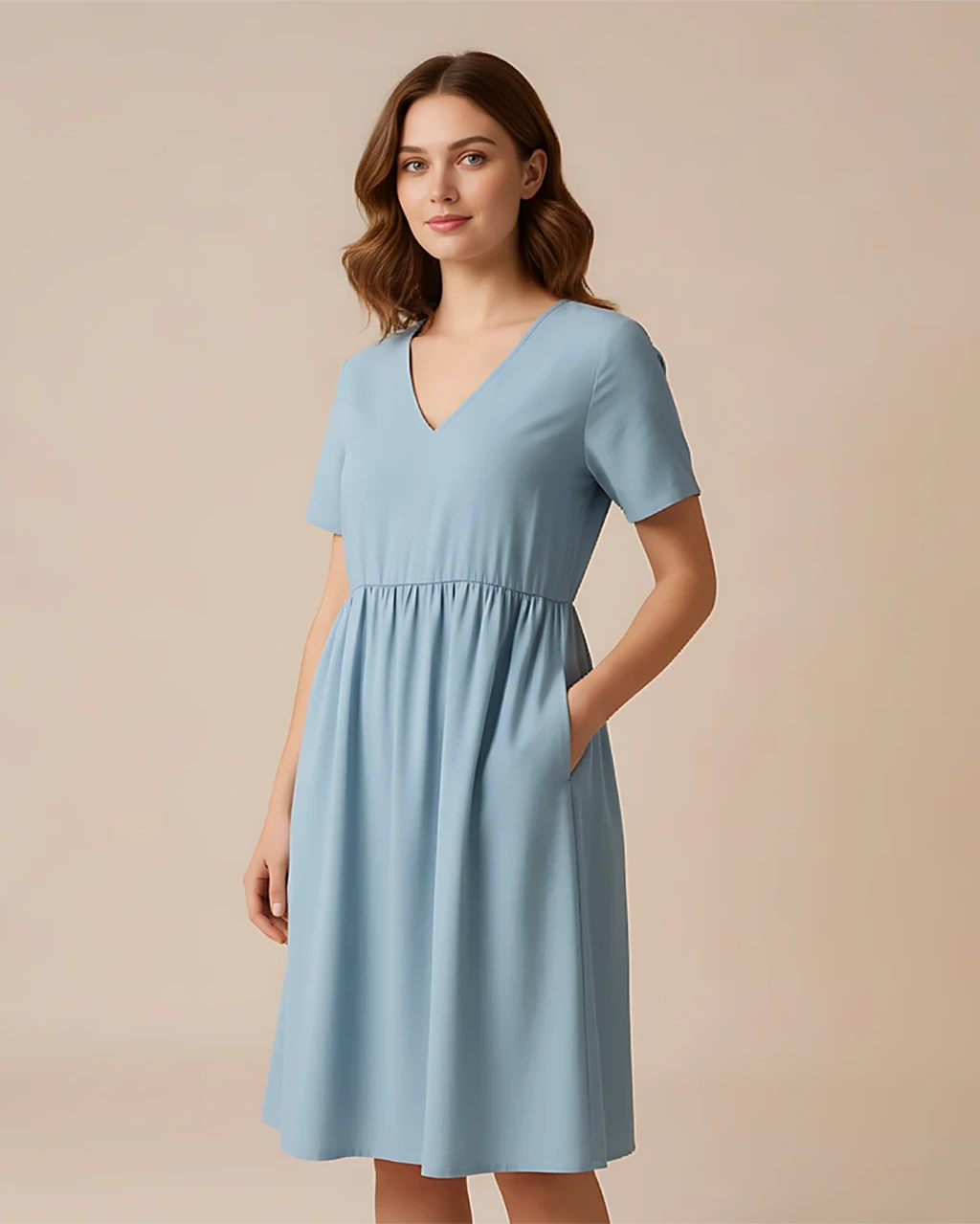 V-Neck Tencel Midi Dress - Image 1