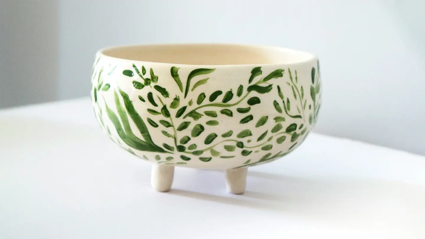 Botanical Art Painted on Handmade Pottery