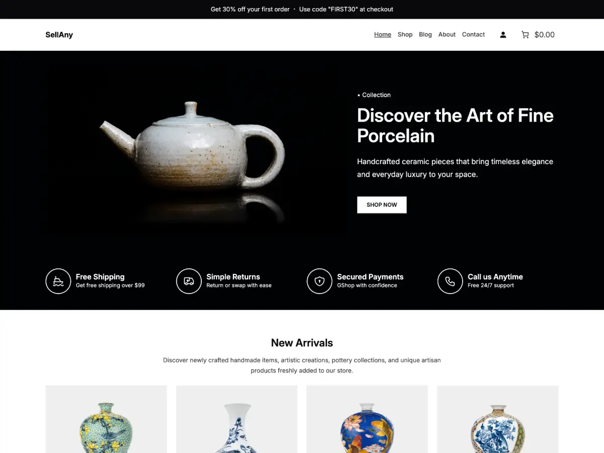 SellAny Theme modern responsive homepage design for online WooCommerce store