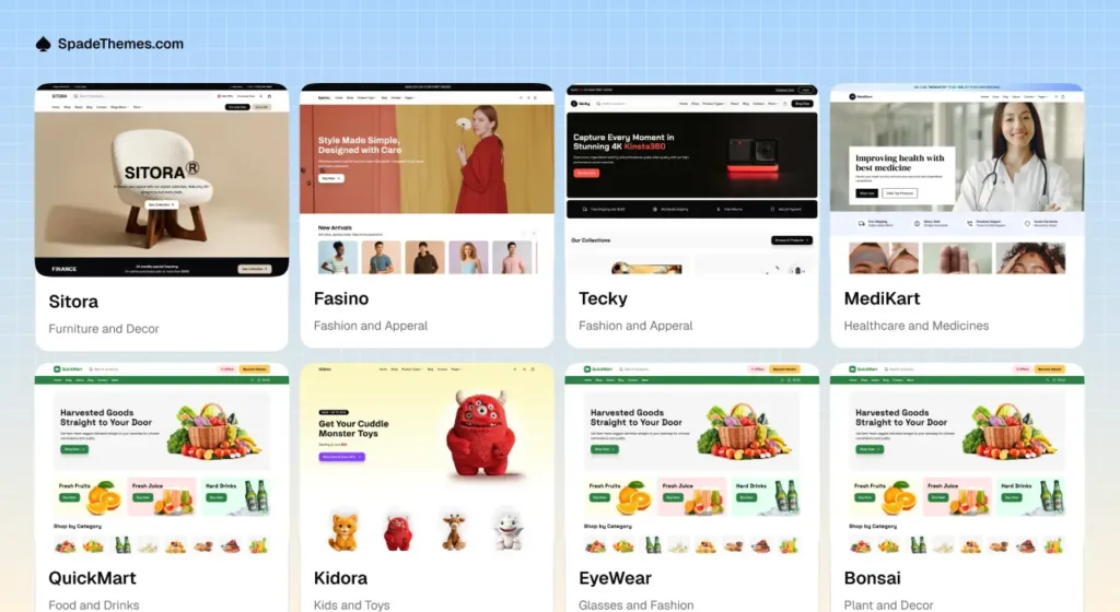 SpadeThemes WooCommerce WordPress themes for furniture fashion electronics pharmacy grocery and toy stores